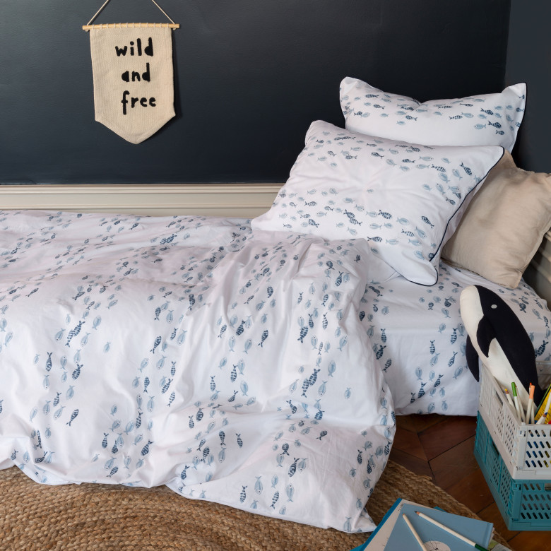 Housse de couette enfant Pottery Barn réversible matelasse TWIN, marine