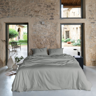 Quartz jade organic washed cotton satin duvet cover