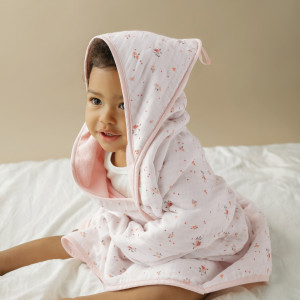 Double-sided cotton and cotton gauze bath cape Lino nude