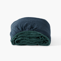 Reversible fitted sheet cotton gauze Infini III ultramarine / emerald