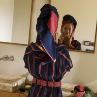 Mixed cotton hooded bathrobe Orine navy
