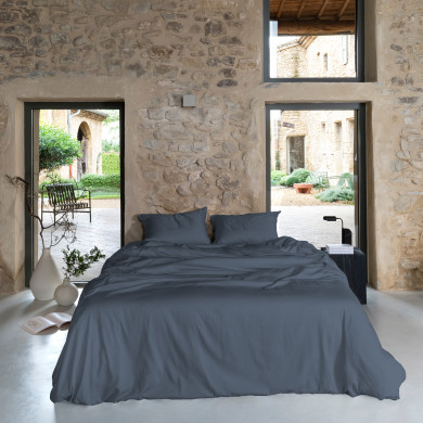 Duvet Cover Organic Washed Cotton Sateen Quartz Storm Blue