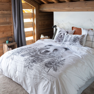 Housse de couette réversible percale de coton Grizzli