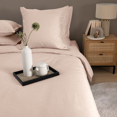 Housse de couette satin de coton jacquard pois et rayures Prestige nacre