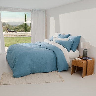 Housse de couette gaze de coton Zéphire baltique marin