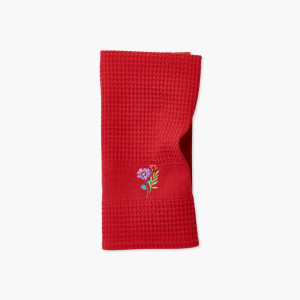 Torchon coton nid d'abeille Pistil rouge