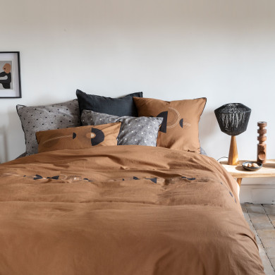 Housse de couette réversible lin et coton lavé Eclipse