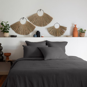 Linen and washed cotton comforter cover Songe charbon