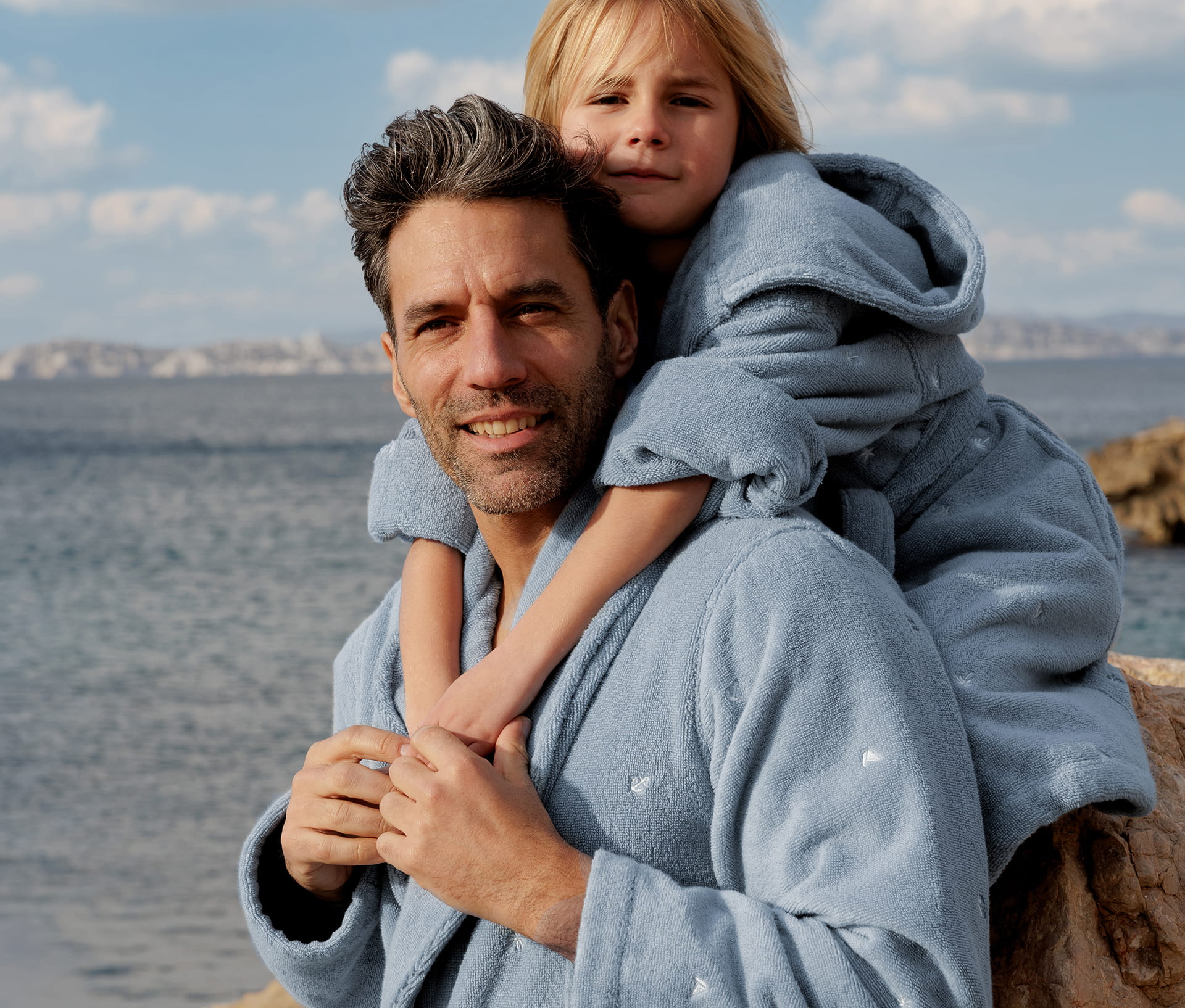 Peignoir homme et enfant coton Z&eacute;phire baltique marin