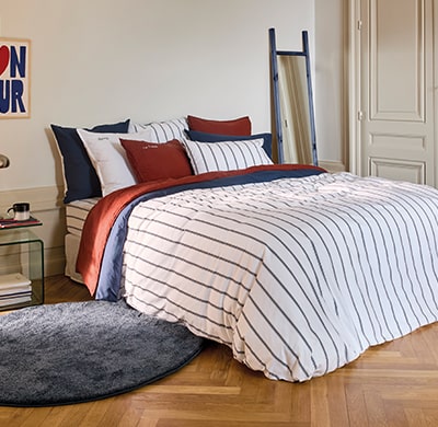 Housse de couette coton Neo marine rayure