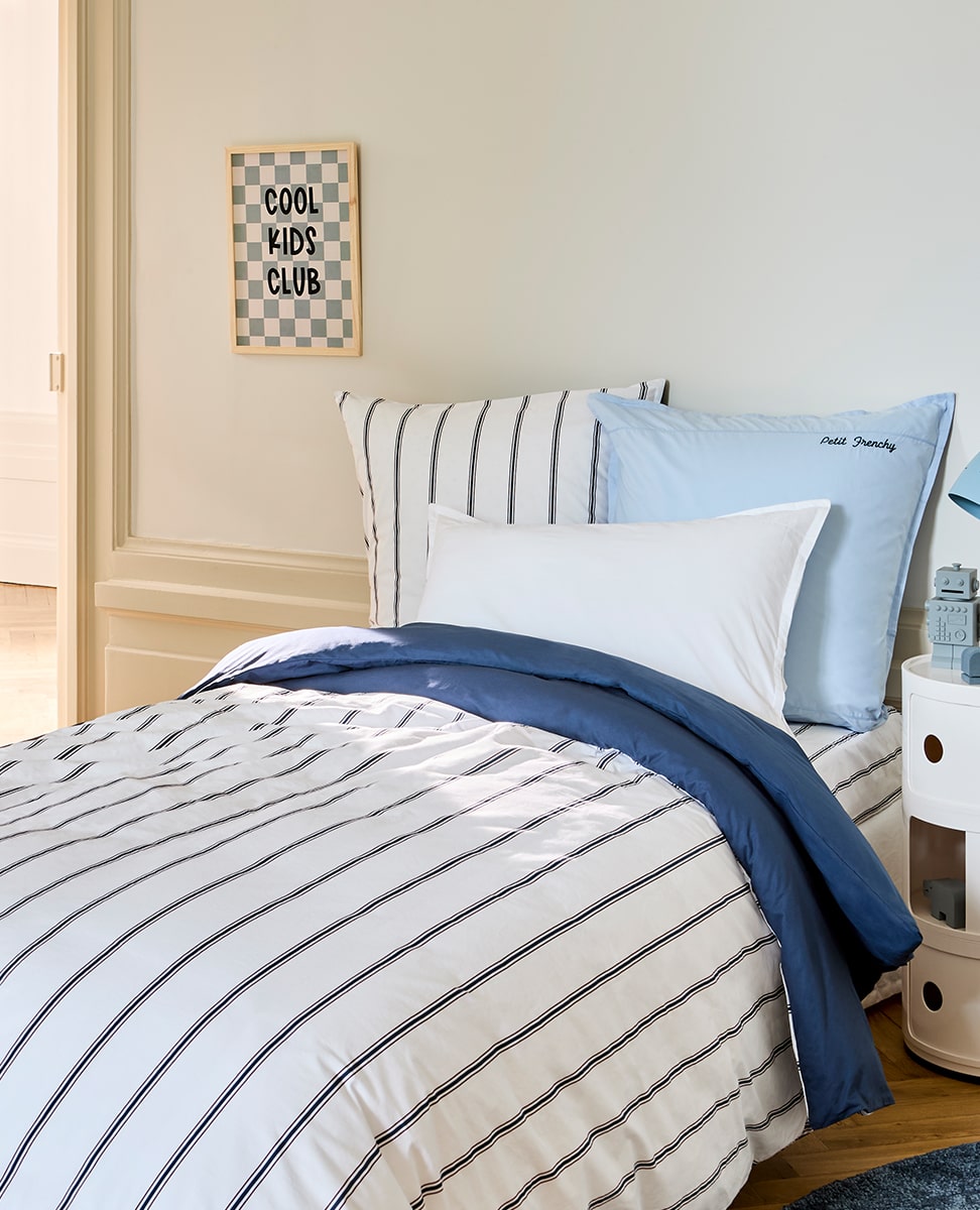 Housse de couette coton Neo marine rayure enfant