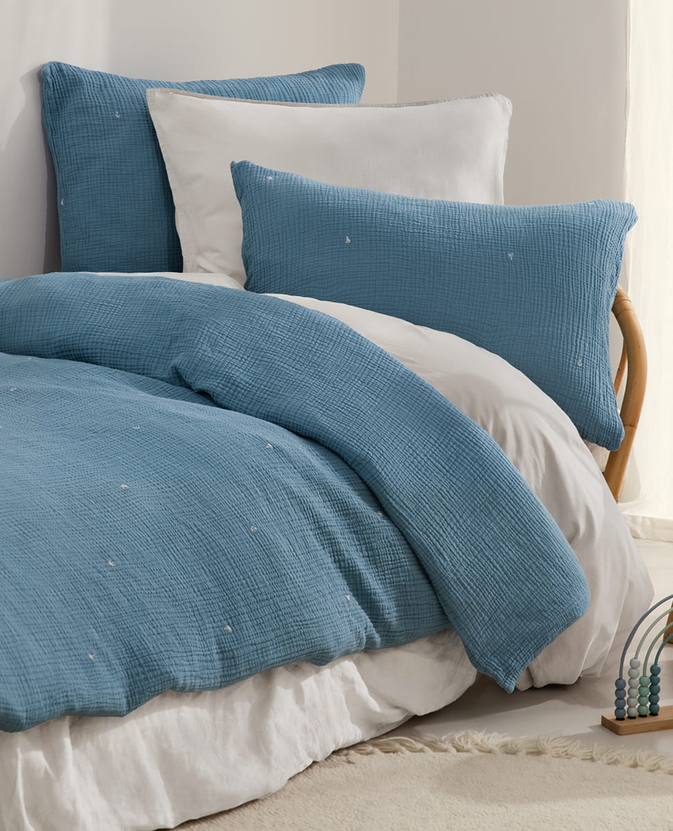 Housse de couette enfant gaze de coton Zéphire baltique marin