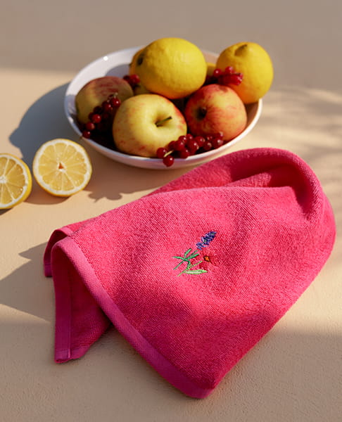 Torchon coton nid d'abeille Pistil rose