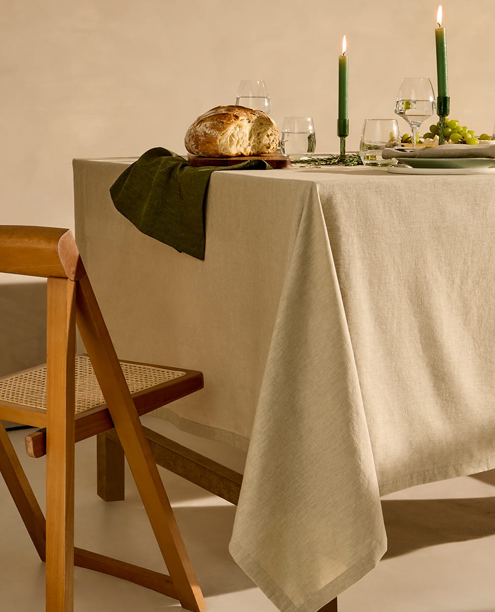Nappe rectangulaire lin et coton Signature grege