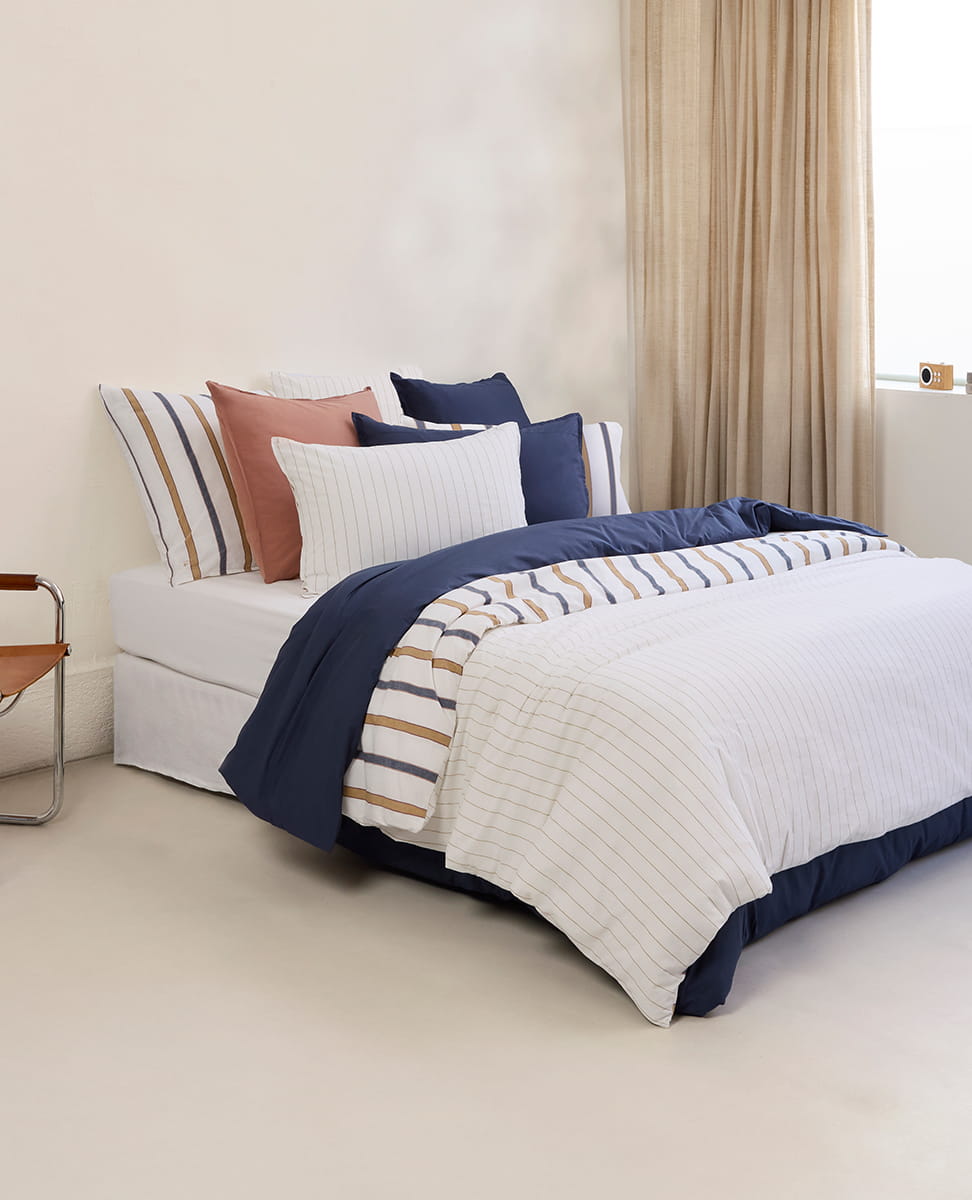 Housse de couette réversible coton Origine ivoire rayure bicolore