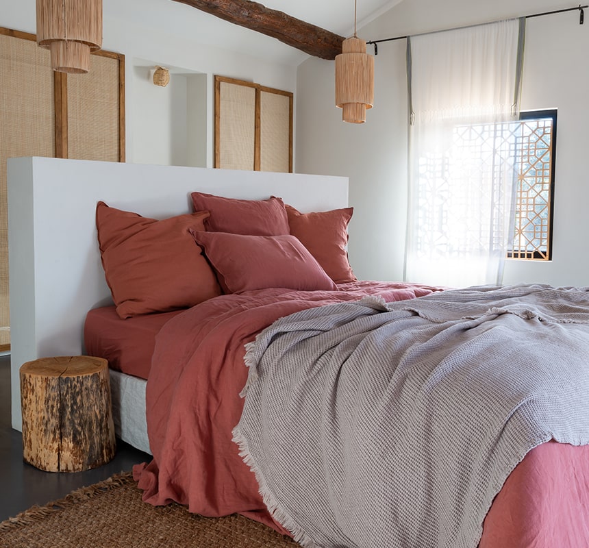 Housse de couette enfant lin et coton lavé Songe terre cuite