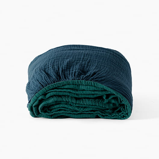 Reversible cotton gauze fitted sheet Infini III outre-mer / émeraude