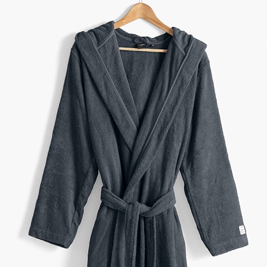 Men's hooded bathrobe, plain organic cotton Osmose charcoal