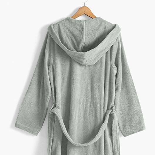Men's hooded bathrobe, plain organic cotton Osmose lichen