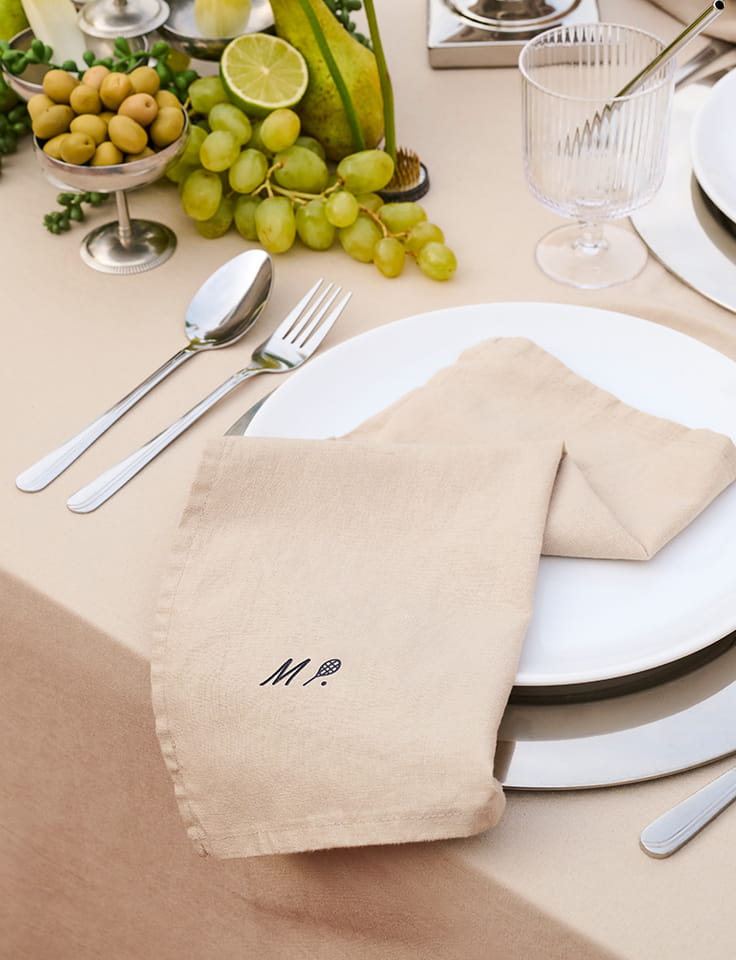 Nappe rectangulaire lin et coton Signature grege