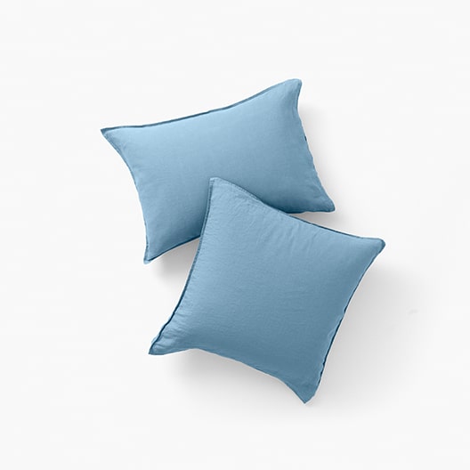Taie d'oreiller carrée lin lavé Songe bleu baltique