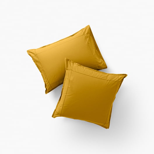 Taie d'oreiller carrée percale de coton Neo curry