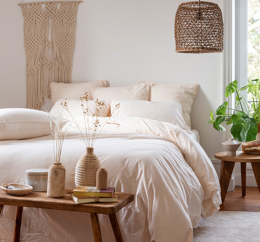 Housse de couette pur coton lavé biologique Souffle vanille