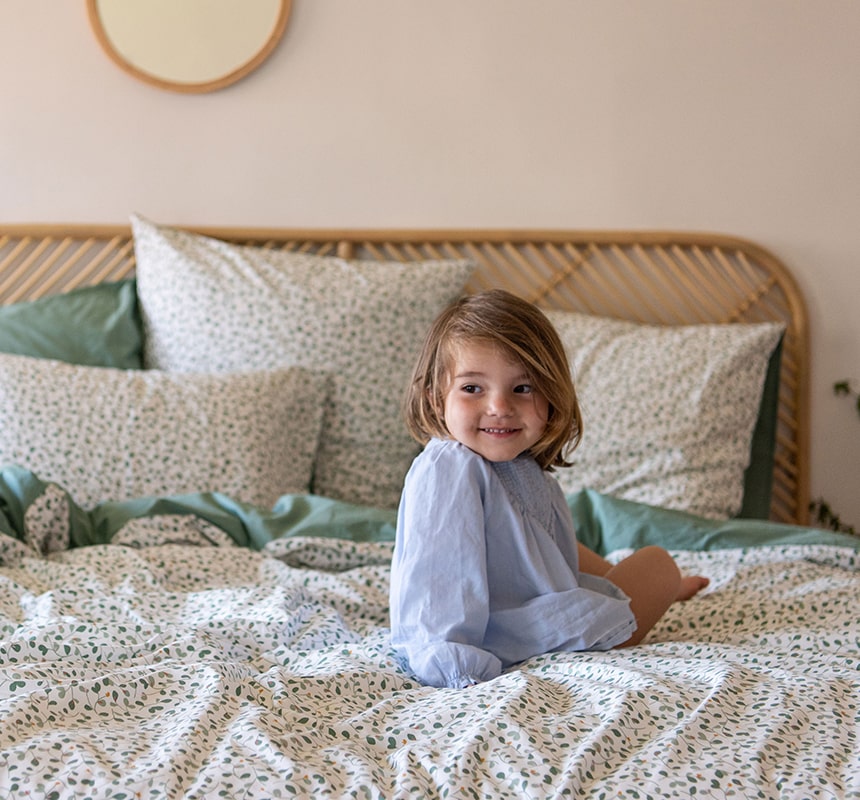 Housse de couette percale de coton Neo thym végétal