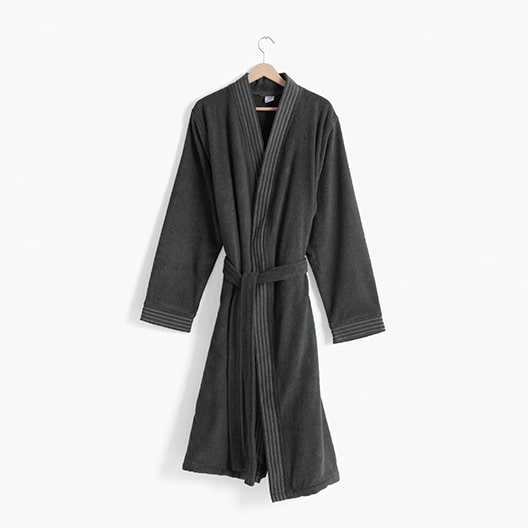 Men's cotton bathrobe with kimono collar Lotus poivre