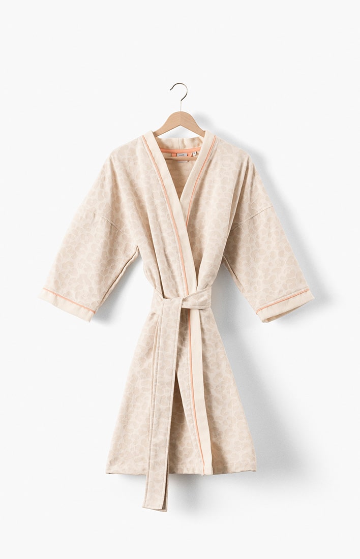 Peignoir femme coton col kimono Leonore ivoire