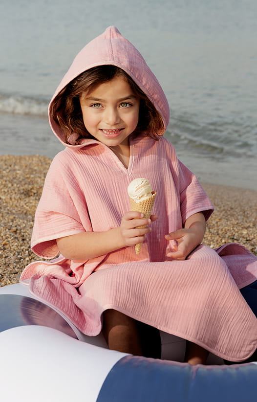 Poncho enfant Lino rose