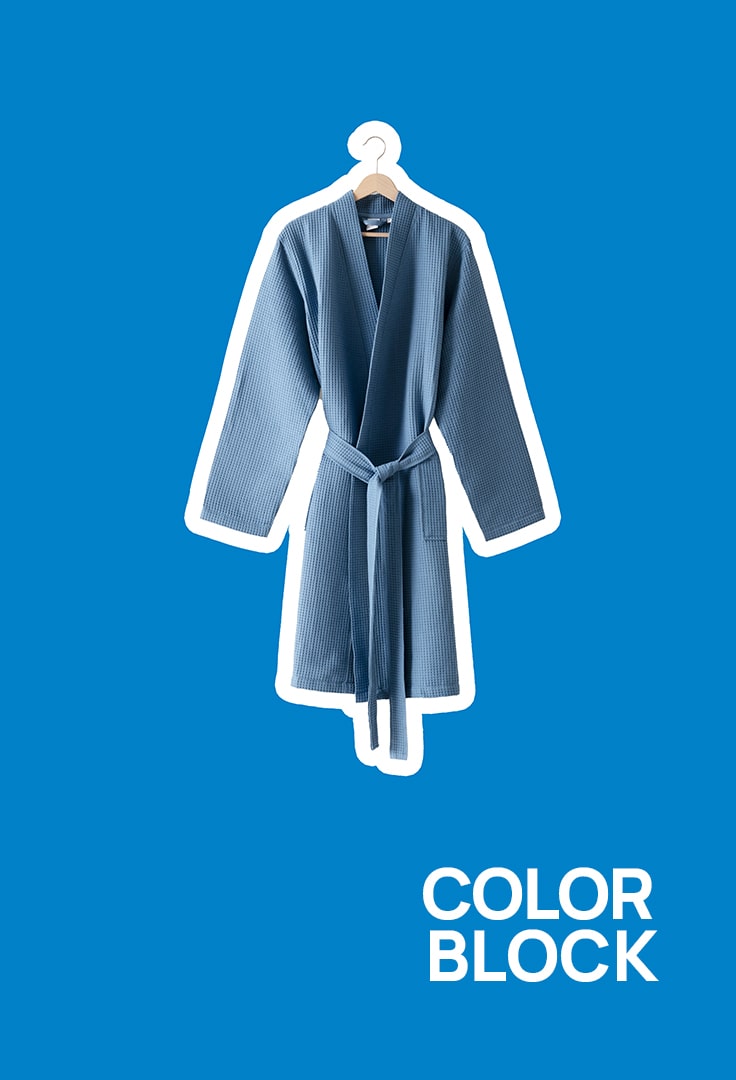 Peignoir homme coton nid d'abeille Ilyan bleu grisé